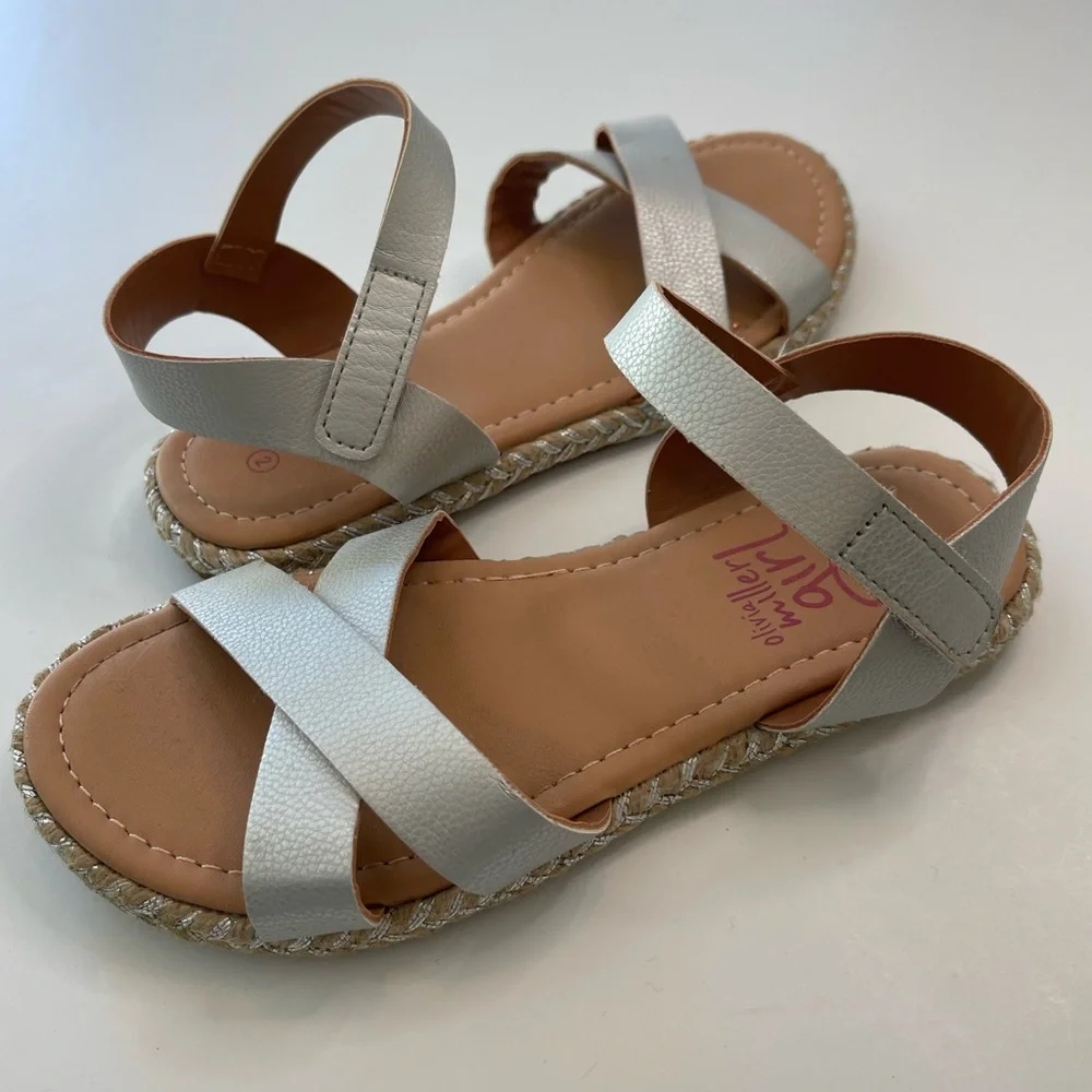 Olivia Miller Sandals Strappy Espadrille Princess Endeavor Silver Girls Size 2
